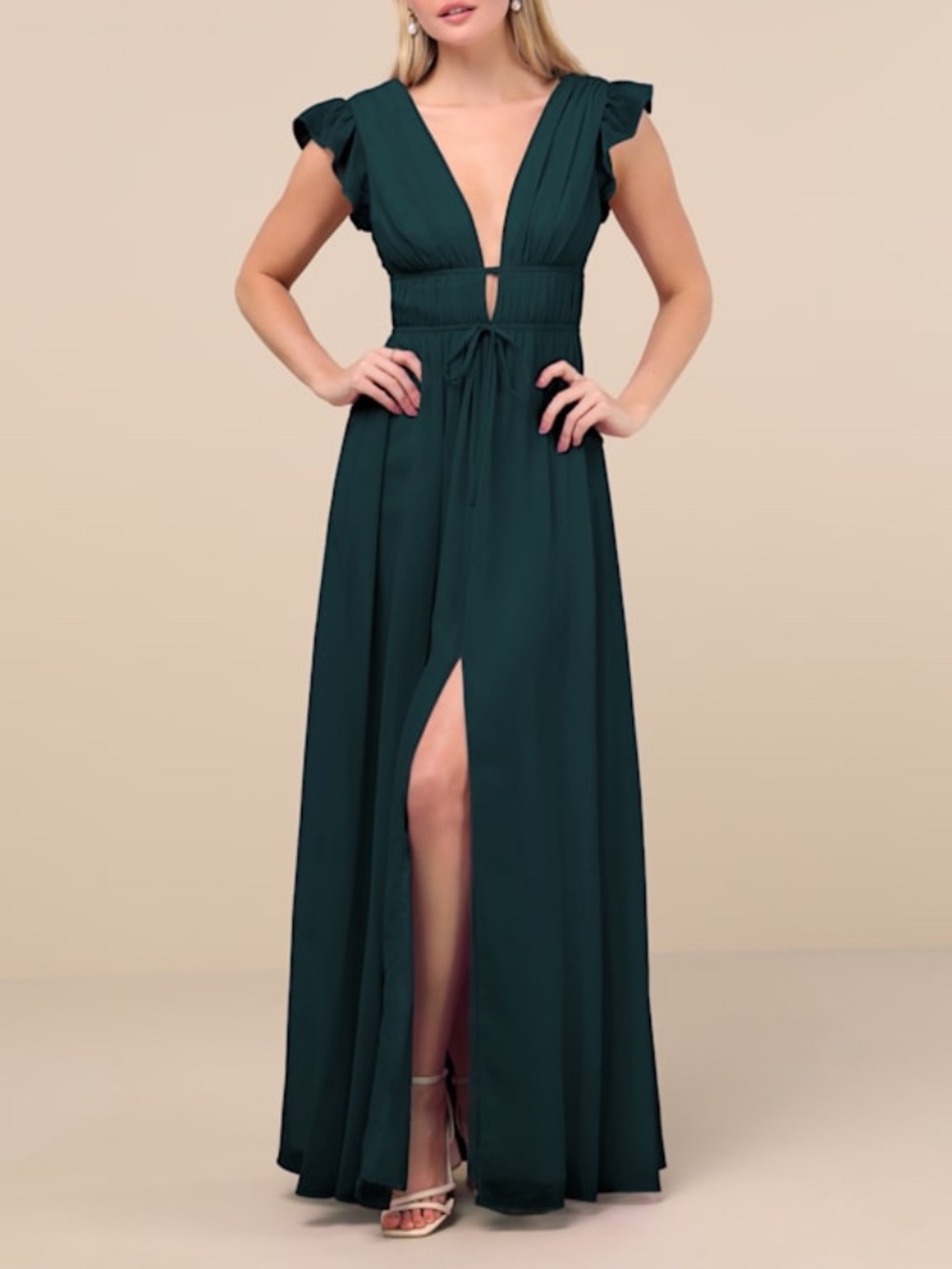 Lulus I'm All Yours Emerald Green Ruffled Maxi Dress - Size M